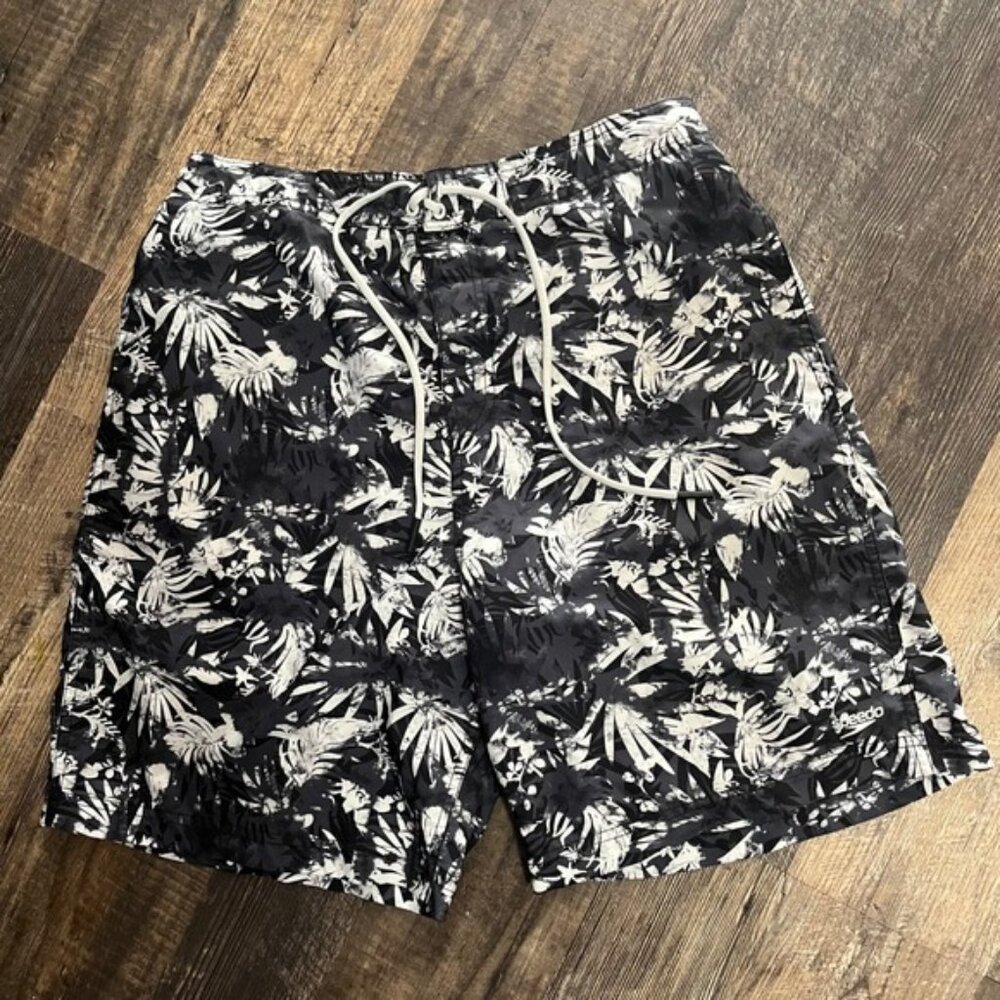 Speedo Swim Trunks Floral Print Drawstring Closure XL